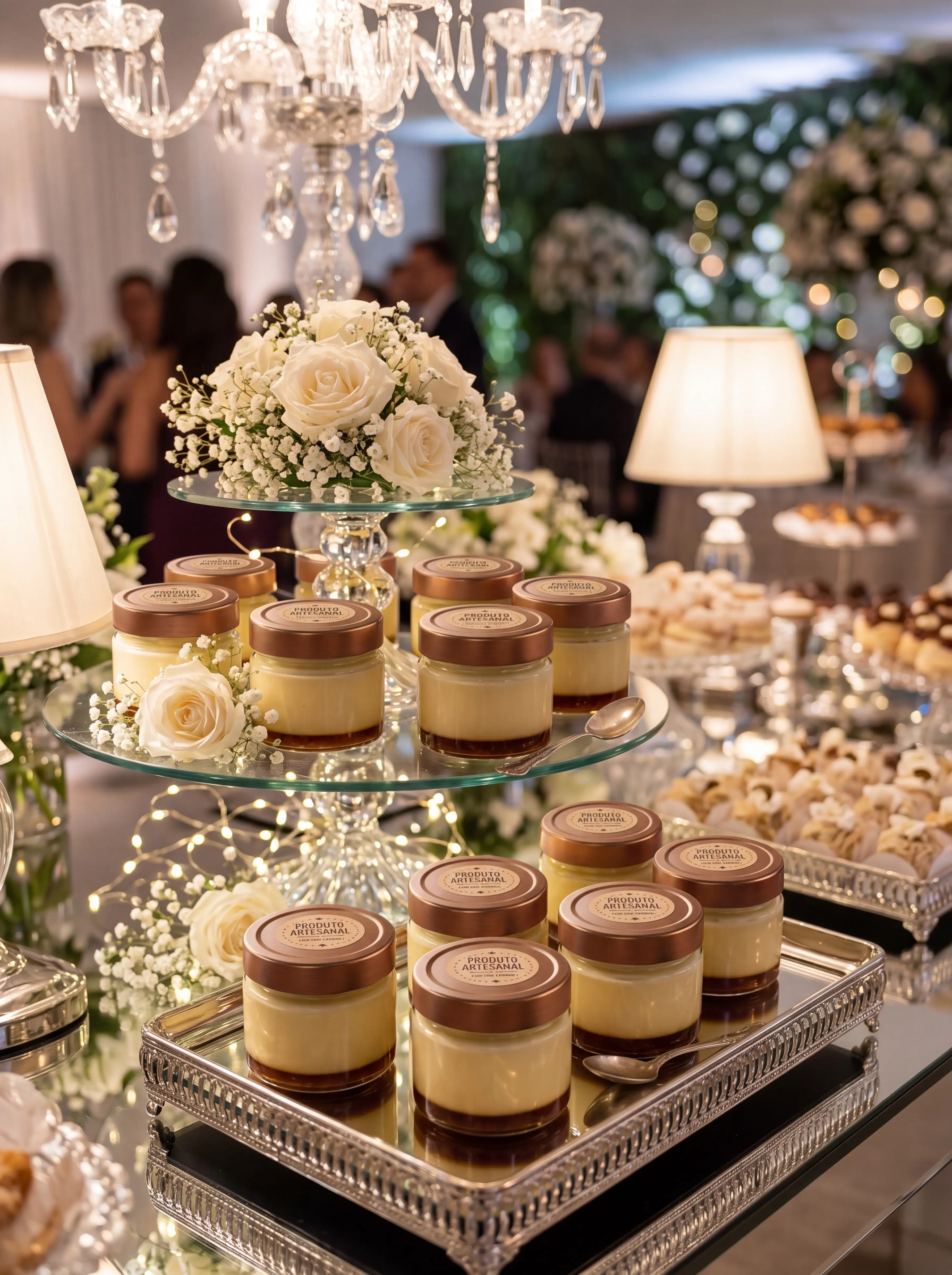 Pudim em potes de vidro para eventos